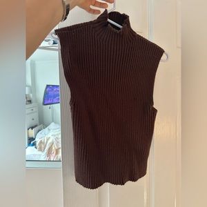 Zara Brown Sleeveless Turtleneck Sweater